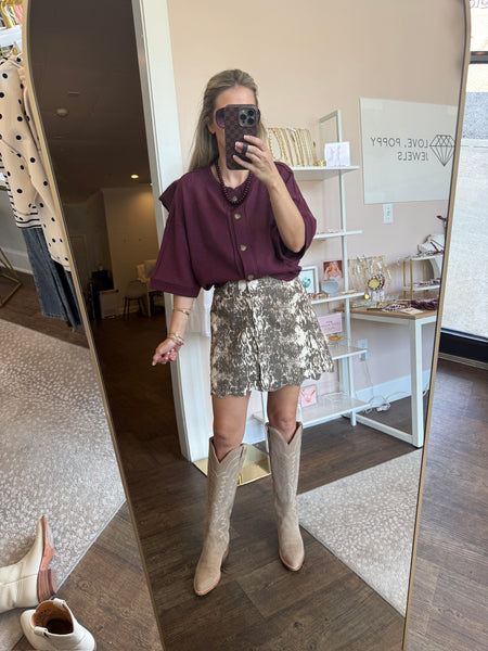 Dark Cherry Short Sleeve Waffle Cardigan
