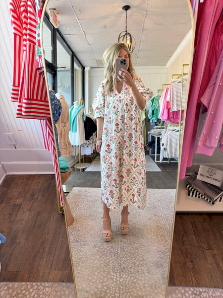 Salmon Floral Midi Dress