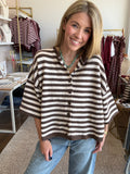 Chocolate Stripe Short Sleeve Cardigan