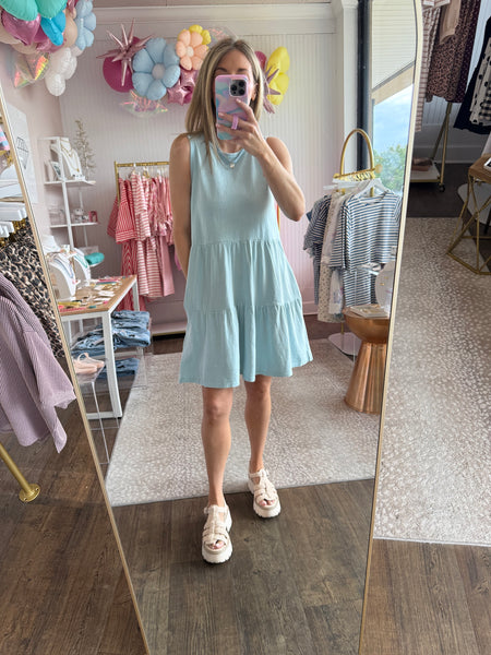 Baby Blue Sleeveless Tiered Dress