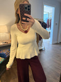 Cream Peplum Ribbed Top