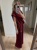 Maroon Contrast Stitch Pants Set - 2pcs