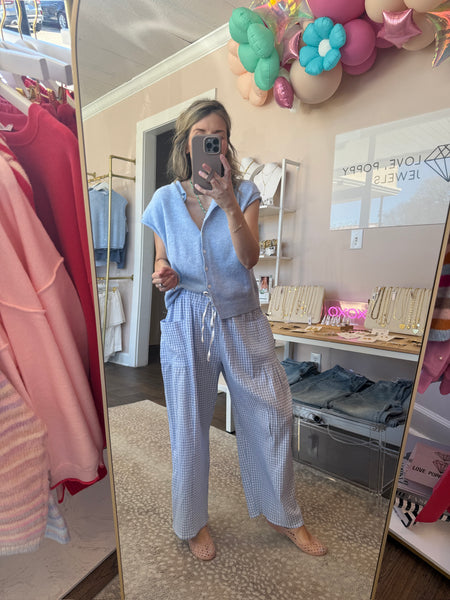 Blue Gingham Seersucker Pants