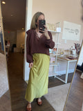 Chartreuse Satin Midi Skirt