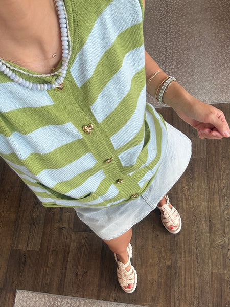Avocado & Blue Sleeveless Sweater