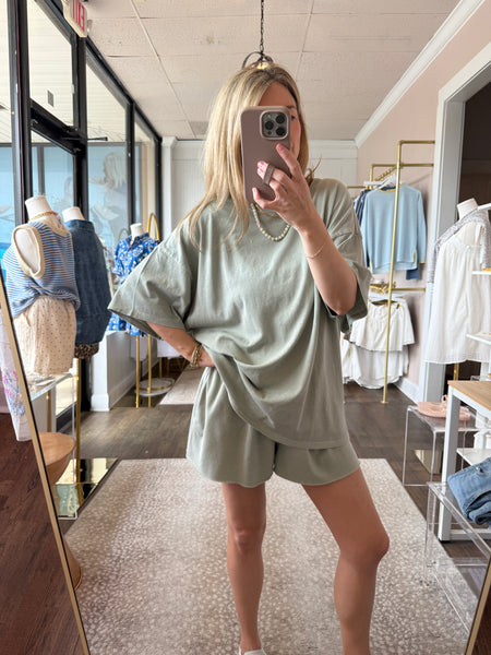 Sage Green Mineral Wash Shorts Set - SOLD AS SET