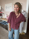 Maroon Washed Ribbed Short Sleeve Cardigan
