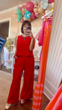 Red Sleeveless Top/Pants Set - 2pcs