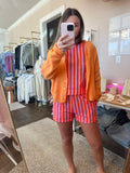 Coral Stripe Shorts Set - 2 Pcs