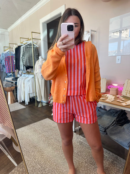 Coral Stripe Shorts Set - 2 Pcs