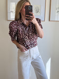 Maroon Animal Print Collared Top
