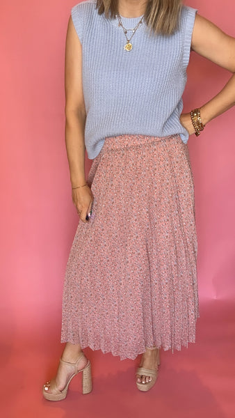 Mauve Pleated Midi Skirt