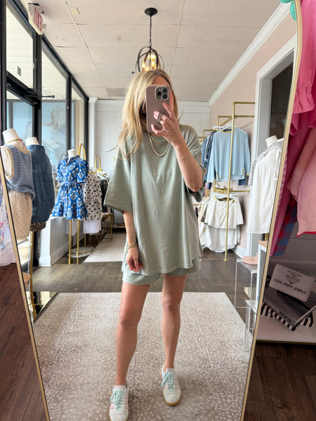 Sage Green Mineral Wash Shorts Set - SOLD AS SET