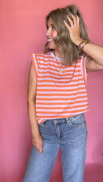 Orange Stripe Muscle Top