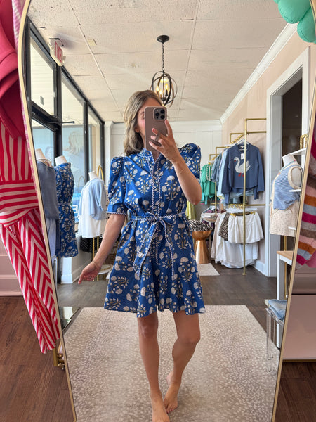 Blue Floral Puff Sleeve Dress