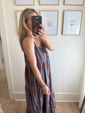 Burgundy & Blue Tiered Maxi Dress