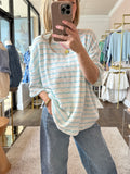 Blue Striped V-Stitch Top