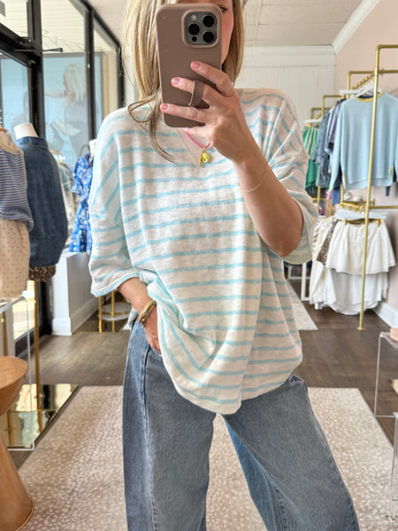 Blue Striped V-Stitch Top