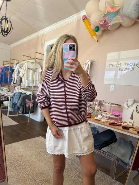 Maroon Stripe Long Sleeve Cardigan