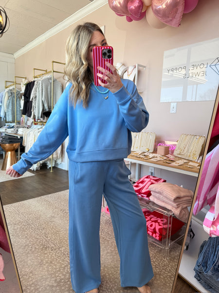 Luxe Sand Wash Rib Set - Denim blue (2pcs)