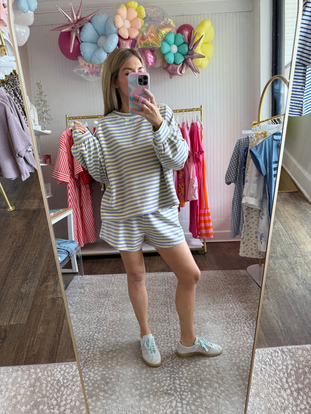 Lime & Lavender Striped Shorts Set - 2pcs