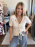 Cream Collared Pointelle Sweater