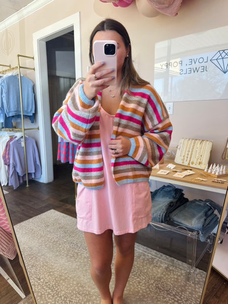 Multicolor Striped Open Cardigan