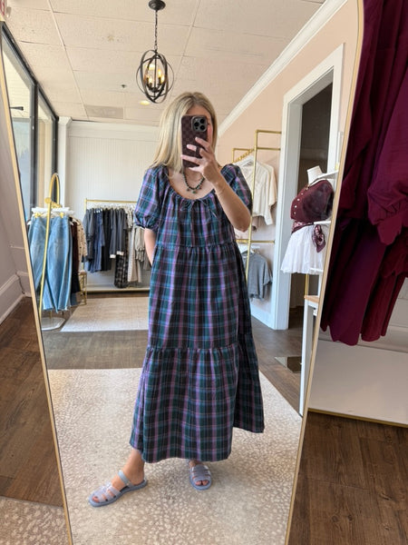 Violet & Green Plaid Midi Dress