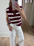 Maroon Sleeveless Stripe Top