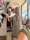 Olive Stripe Sleeveless Dress