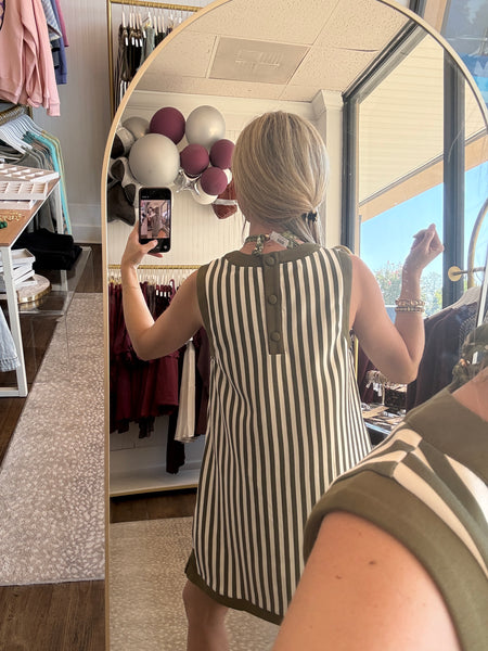 Olive Stripe Sleeveless Dress