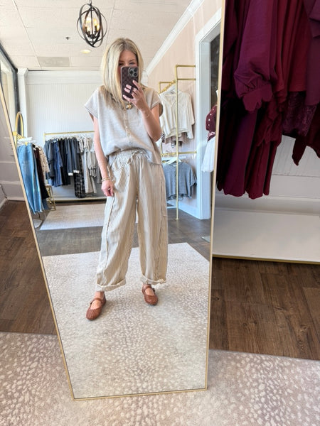 Cream Seam Detail Drawstring Pants