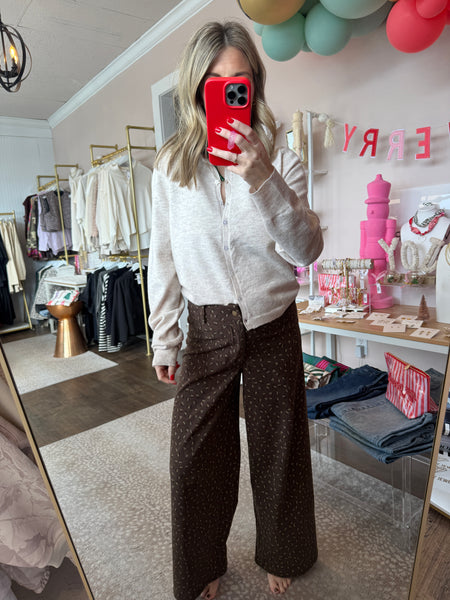 Flower button cardigan - Heather Oat