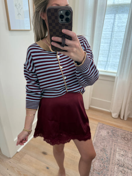 Maroon & Blue Striped Cardigan