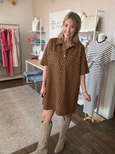 Polka Dot Denim Shirt Dress