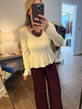 Cream Peplum Ribbed Top