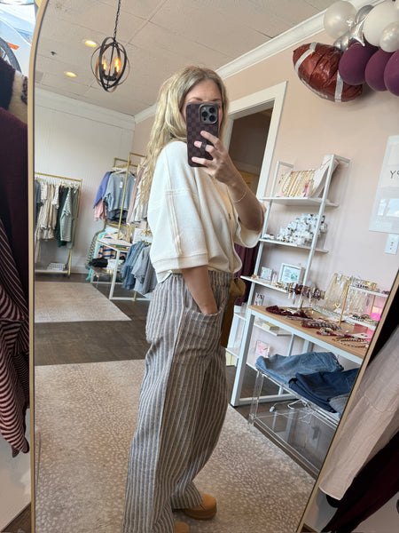 Charcoal Striped Drawstring Pants