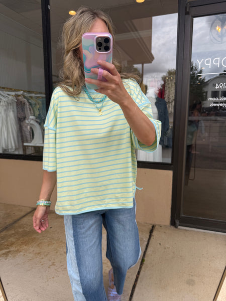 Mint & Blue Striped Tee
