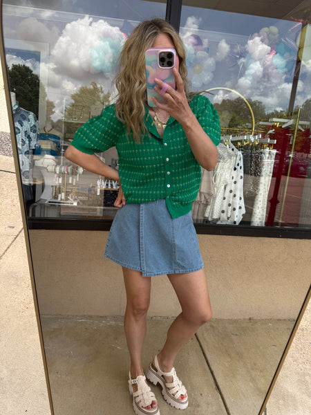 Green Lilac Pointelle Sweater