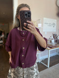 Dark Cherry Short Sleeve Waffle Cardigan