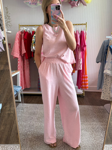 Soft Pink Sleeveless Top/Pants Set - 2pcs