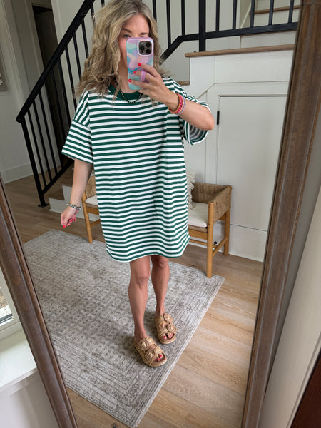 Green Stripe Pullover Tee Dress