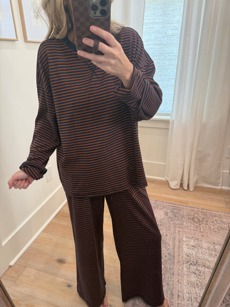 Navy & Brown Striped Pant Set - 2 pcs