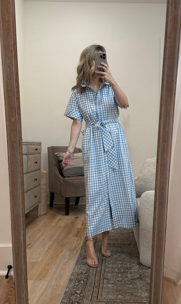 Blue Gingham Midi Dress