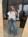 Lace Trim Barrel Denim Pants