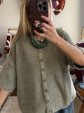 Olive Washed Ribbed Short Sleeve Cardigan