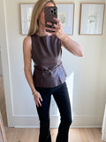 Faux Leather Belted Top