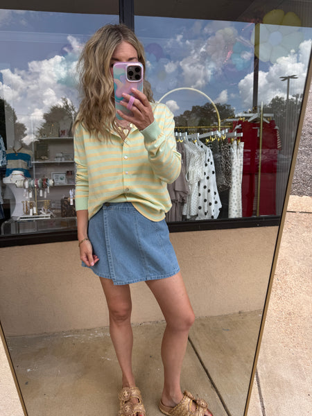 Kiwi & Yellow Striped Cardigan