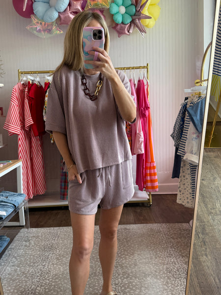 Plum Ribbed Shorts Set - 2pcs