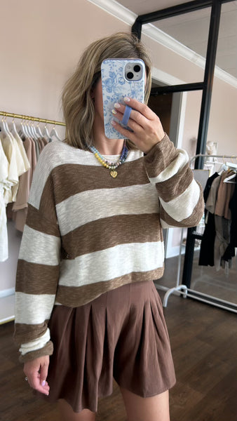 Taupe and Cream Striped Sweater